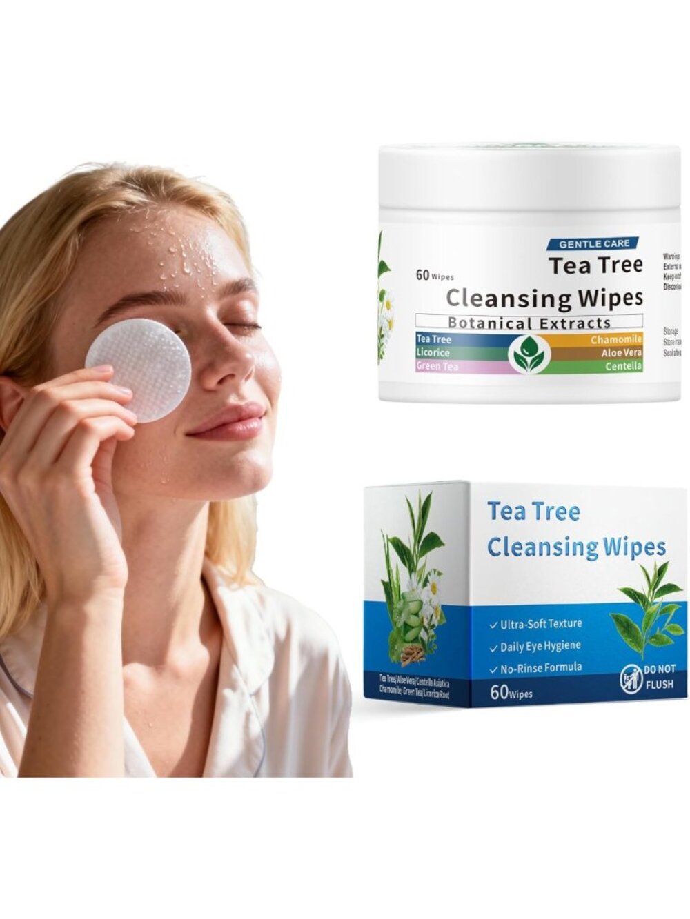 60 Pcs Tea Tree Oil Eyelid & Lash Cleansing Wipes for Blepharitis, Styes